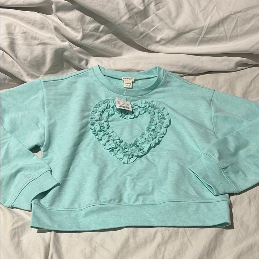 Crewcuts L mint Green Cropped Sweatshirt with Heart Design nwt